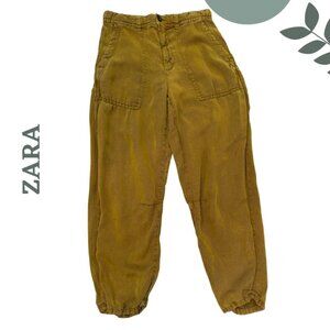 ZARA Mustard Yellow Linen Blend Jogger Pants – Relaxed Fit Size XS